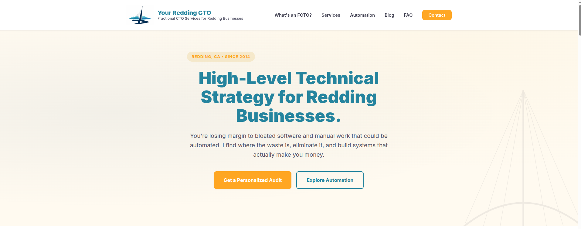 Redding CTO homepage hero screenshot